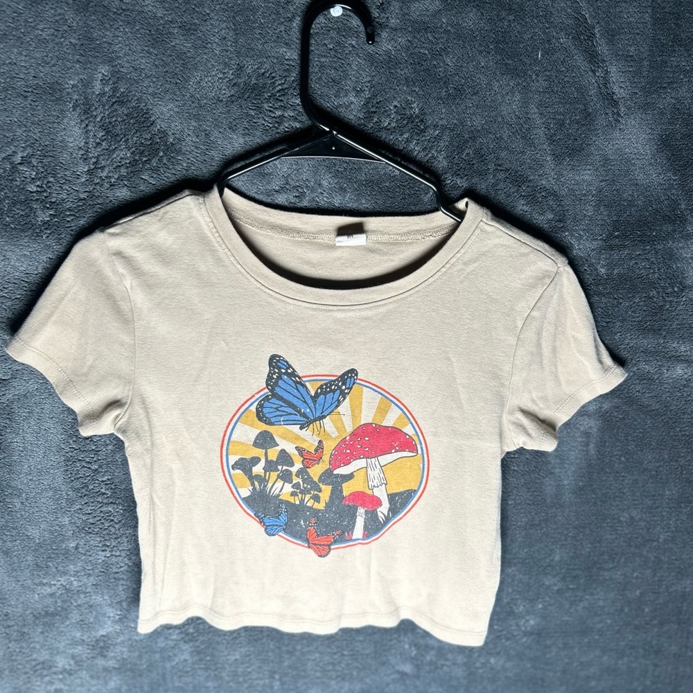 Beige Graphic Crop Top